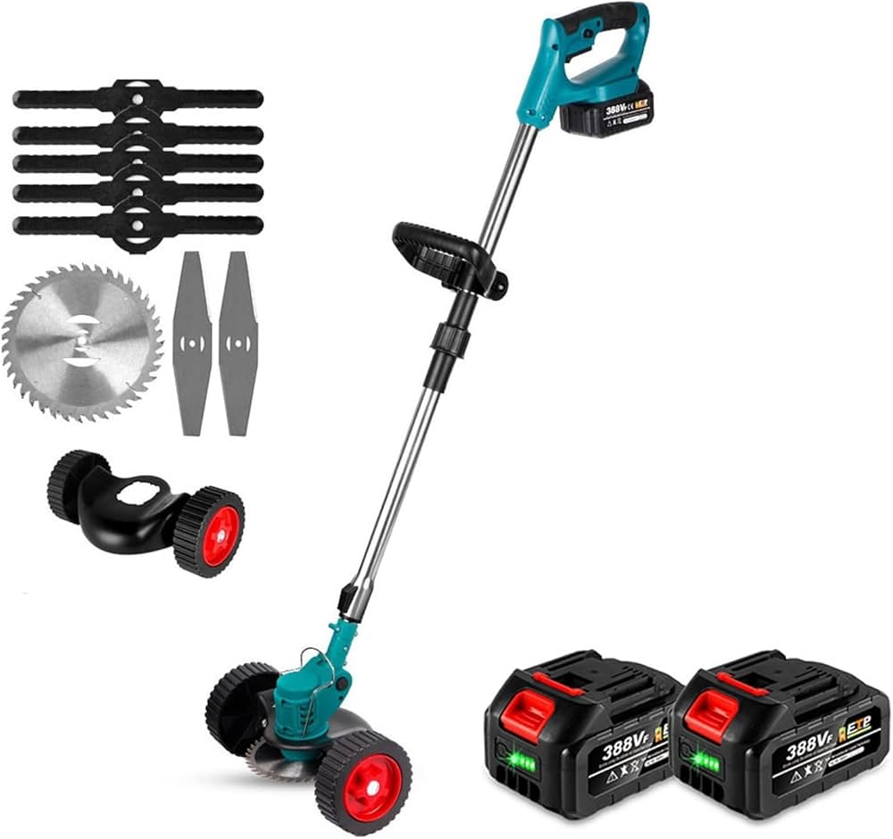 tondeuse à gazon son fille avec 2 batterie et 2 roue